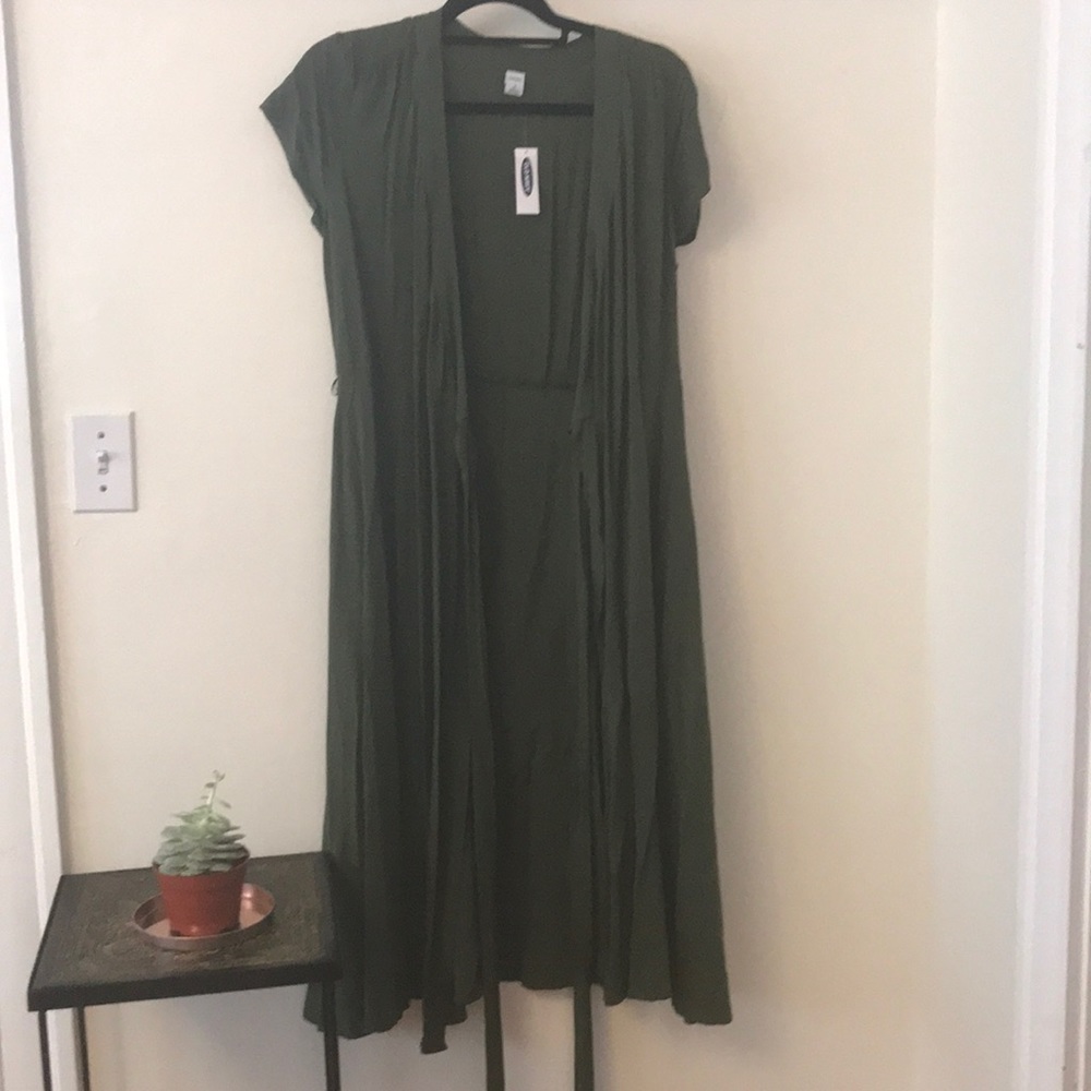 Moss Green Midi Length Wrap Dress